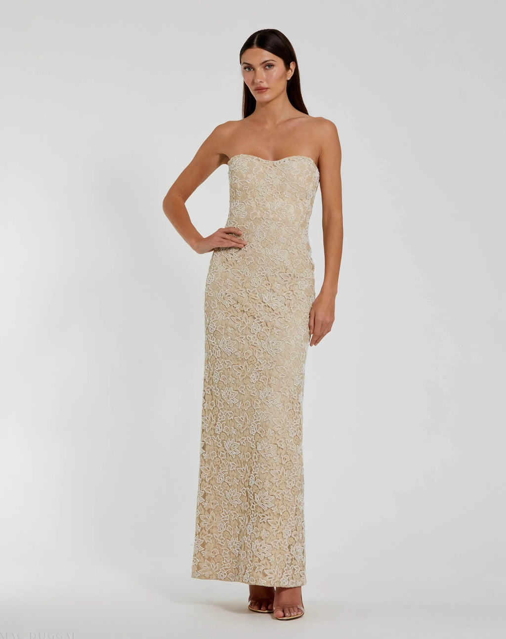 Women's Beige Dress Lace Strapless