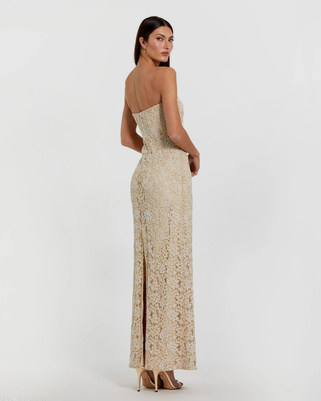 Women's Beige Dress Lace Strapless