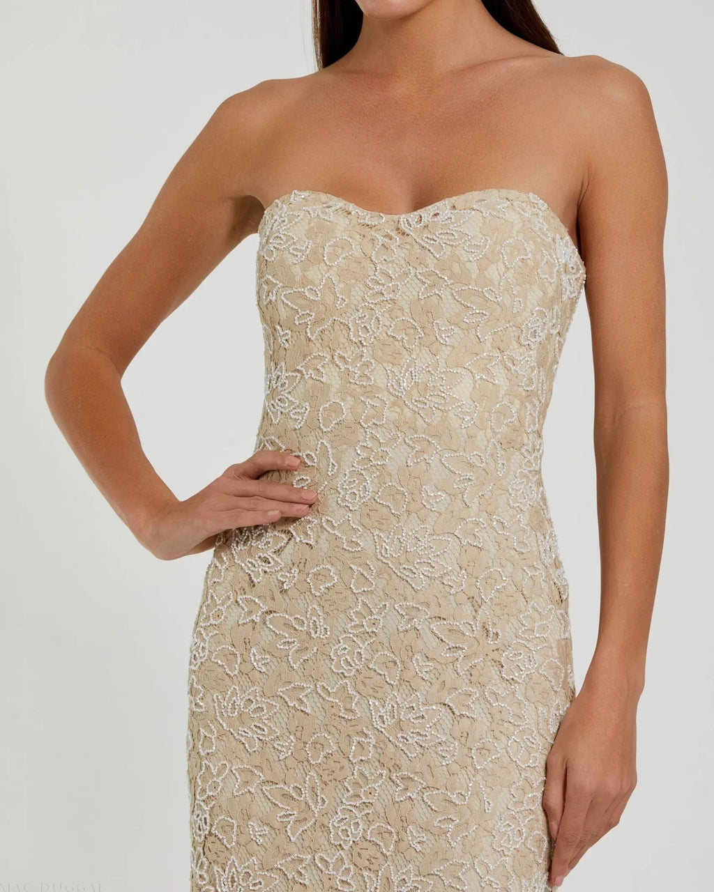 Women's Beige Dress Lace Strapless
