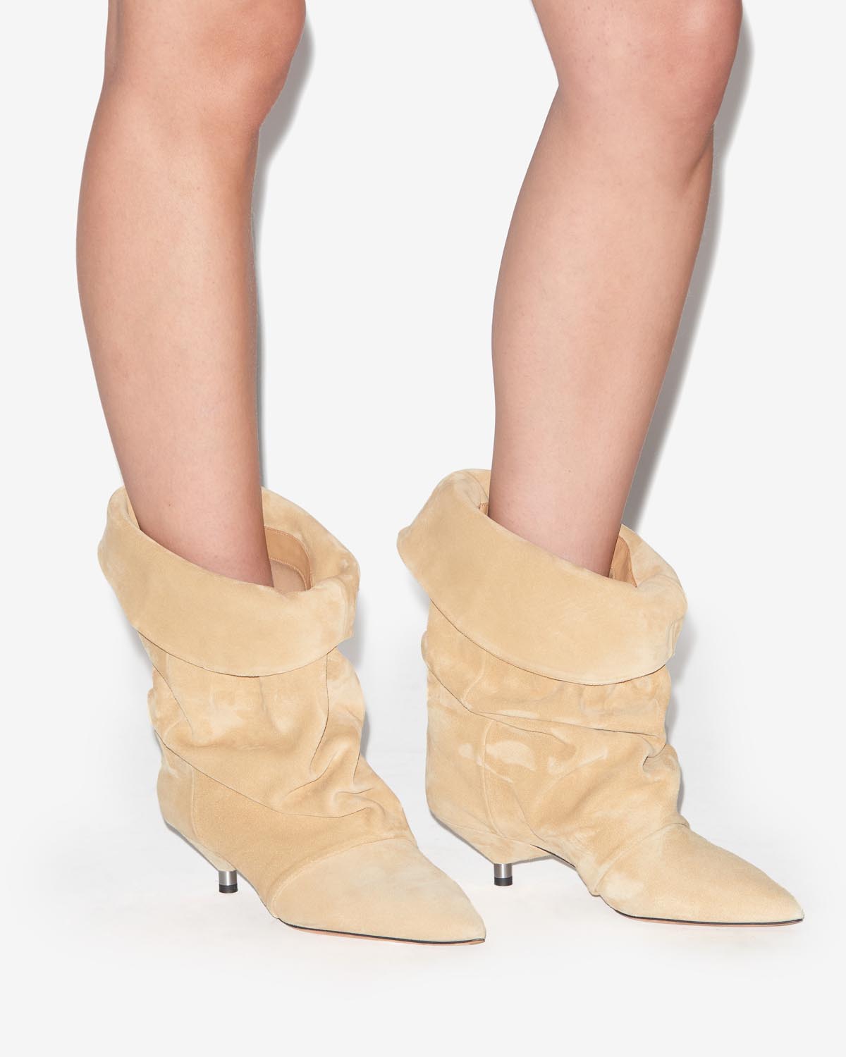 Slouchy Suede Cone-Heel Ankle Boots