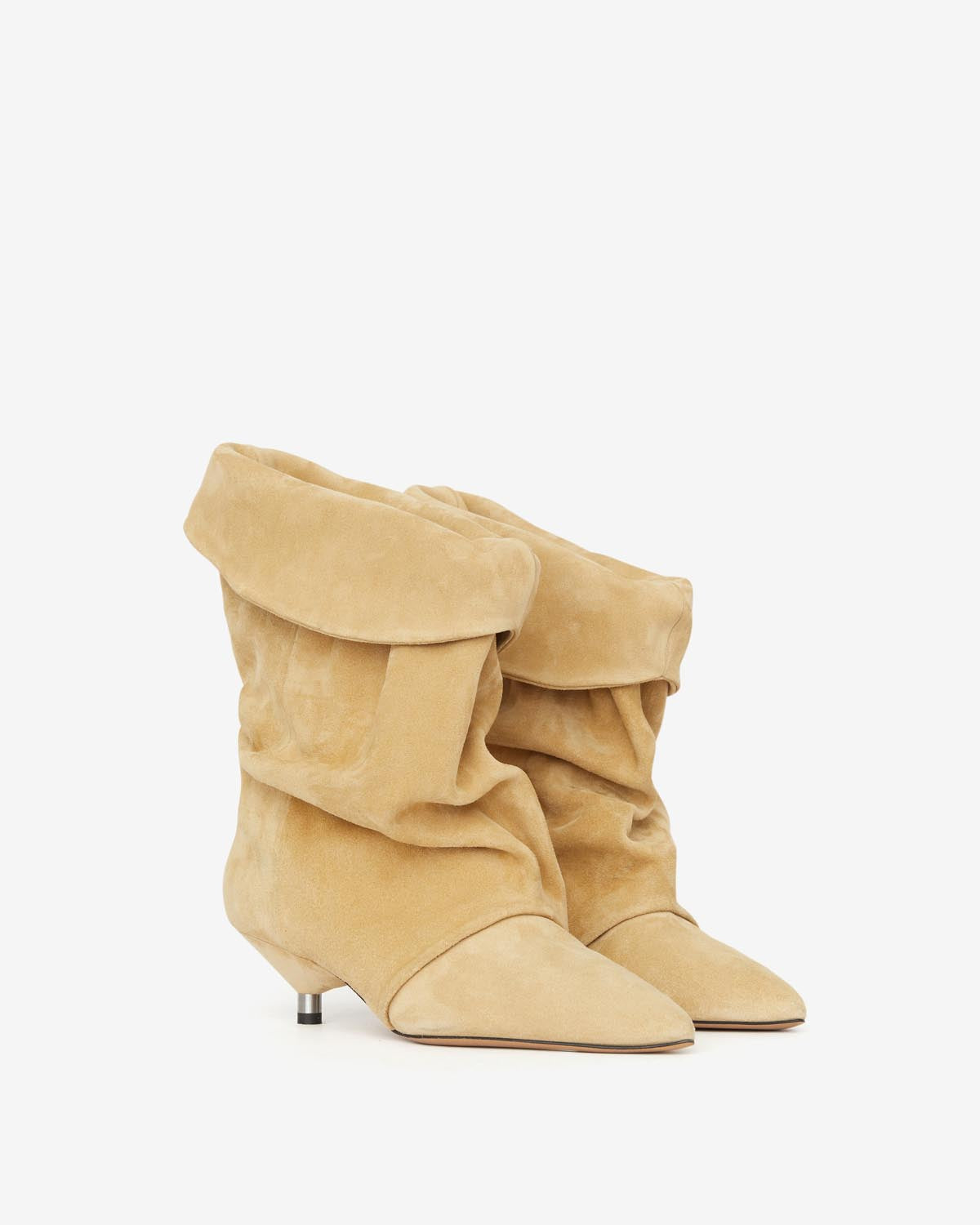 Slouchy Suede Cone-Heel Ankle Boots
