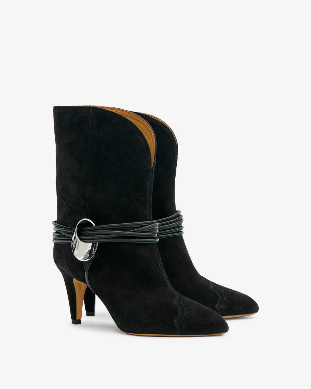 Western Strapped Leather Heeled Boots