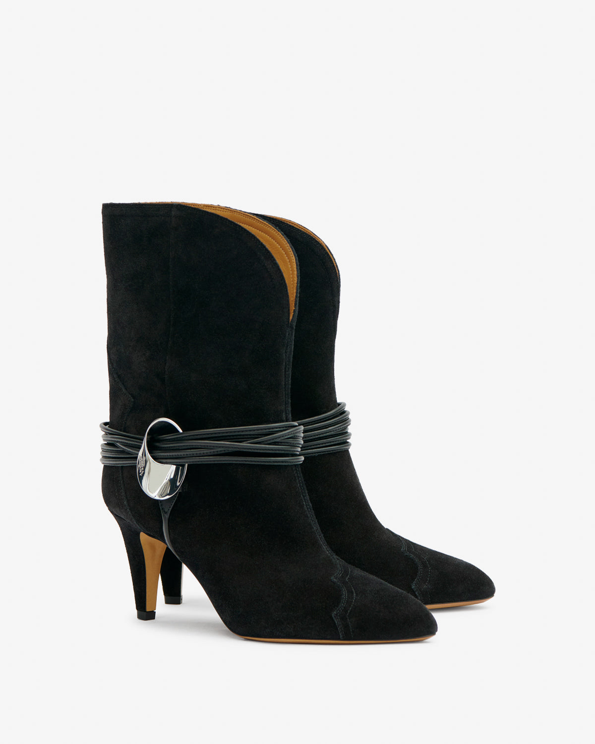 Western Strapped Leather Heeled Boots