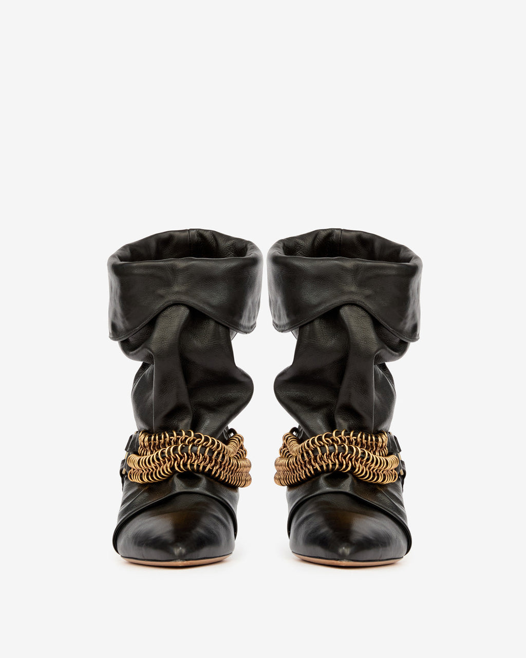 Chain-Embellished Slouchy Suede Boots