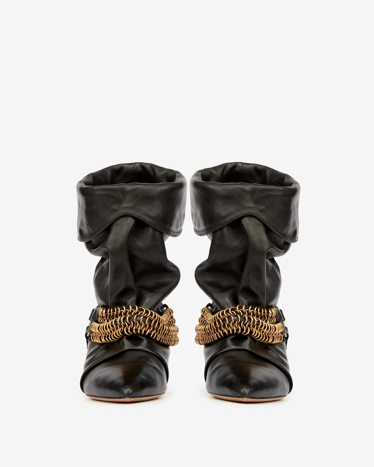 Chain-Embellished Slouchy Suede Boots