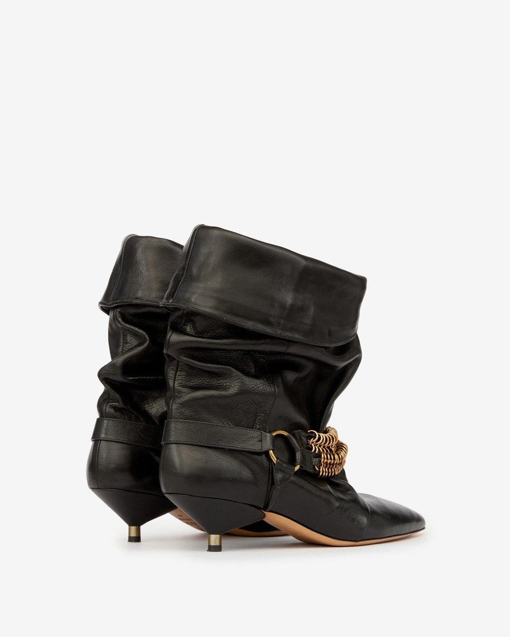 Chain-Embellished Slouchy Suede Boots