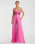 Women's Pleated Plunge Neck Wide Leg Jumpsuit