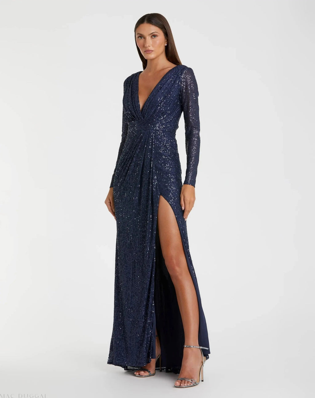 Women's Navy Dress Sequin - Navy Ruched