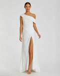 Women's White Dress - Black Ruched One-Shoulder