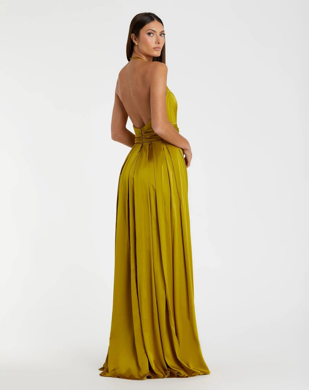 Women's Green Dress Halter - Green Satin Pleated