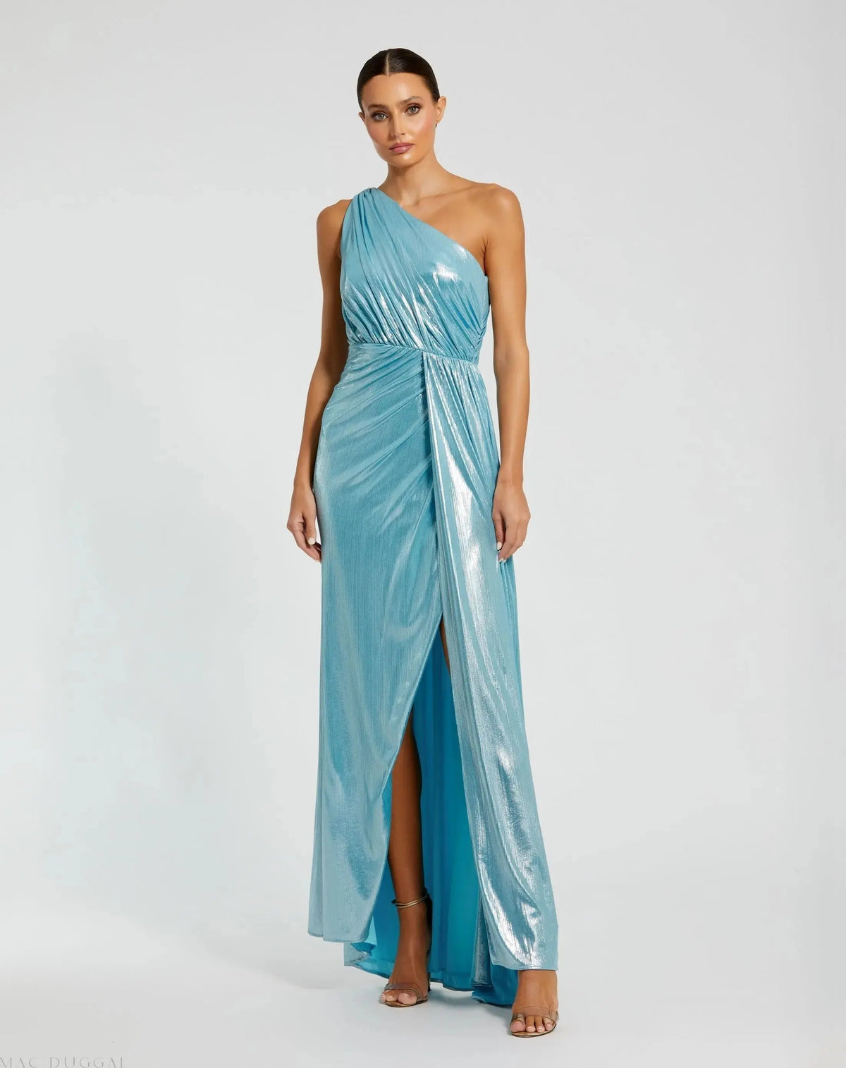 Women's Blue Dress One Shoulder - Red Ruched One-Shoulder