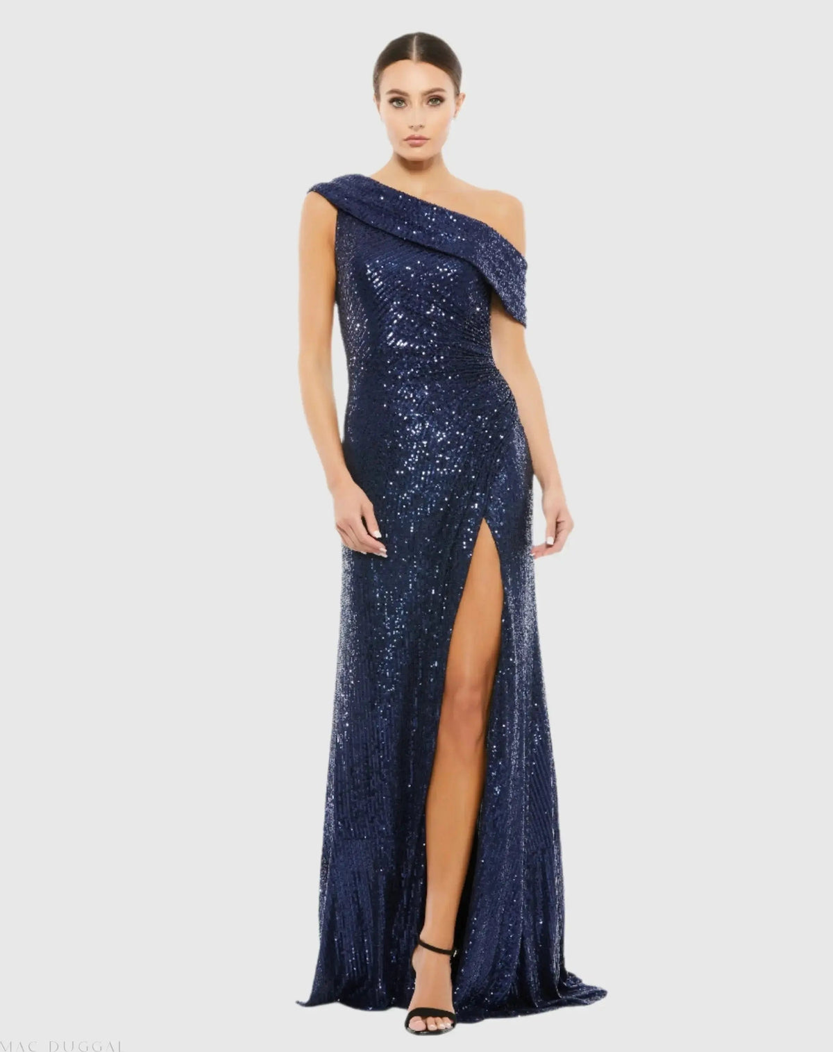 Women's Navy Dress Sequin - Blue Ruched One-Shoulder