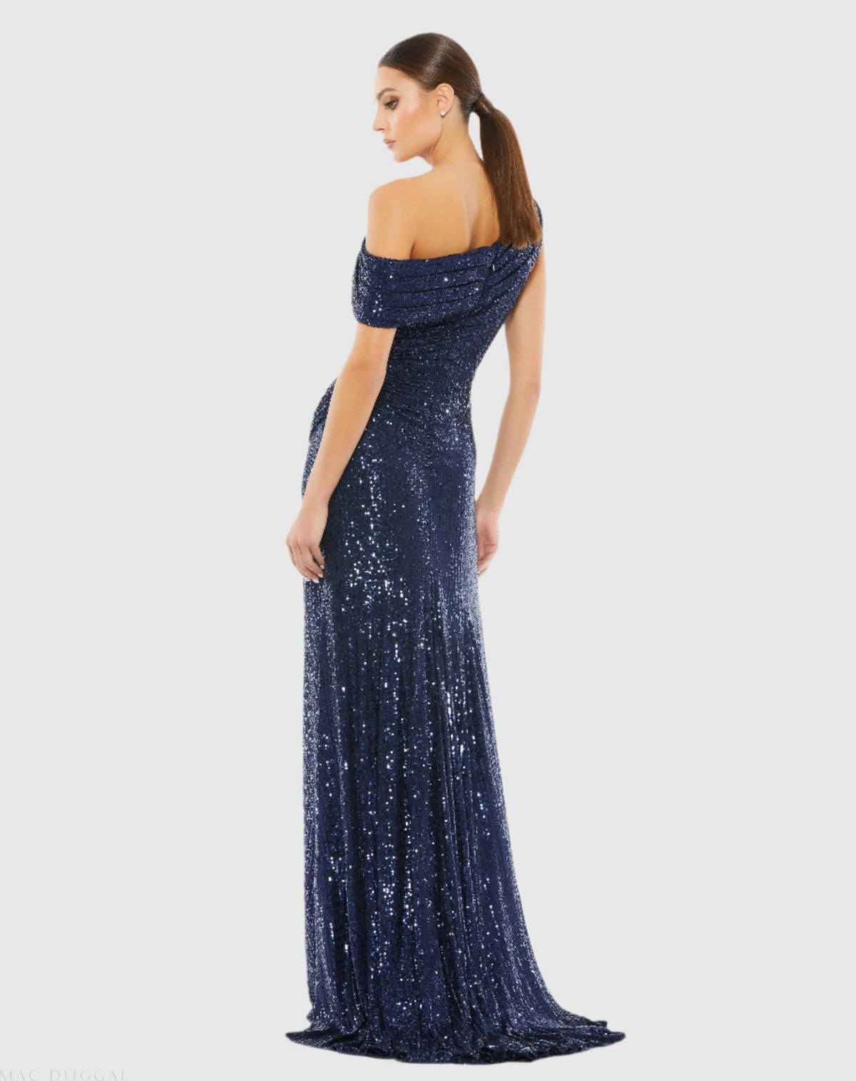 Women's Navy Dress Sequin - Blue Ruched One-Shoulder