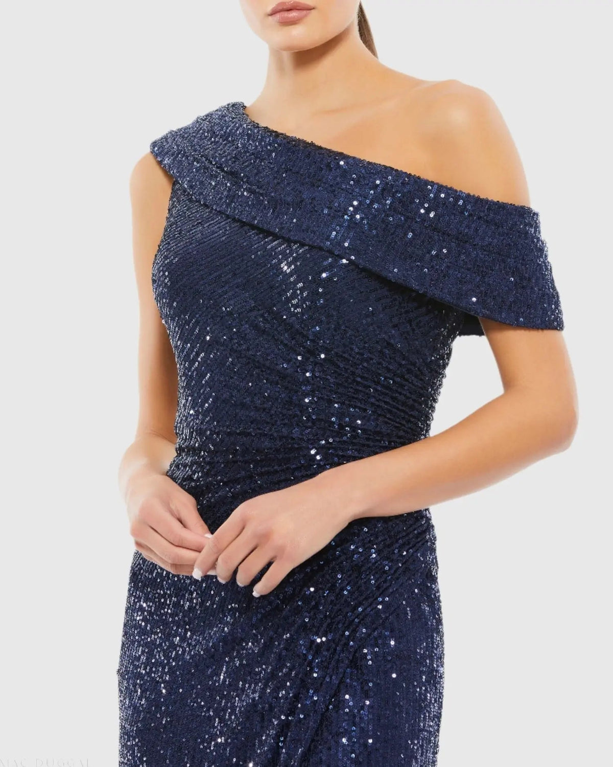 Women's Navy Dress Sequin - Blue Ruched One-Shoulder