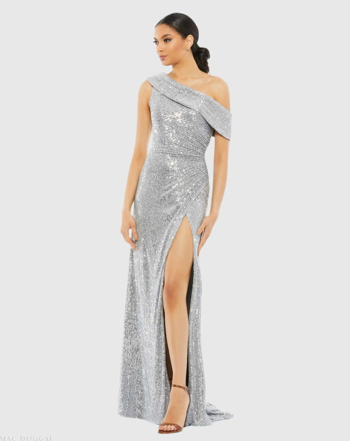 Women's Silver Dress Sequin - Silver Ruched One-Shoulder