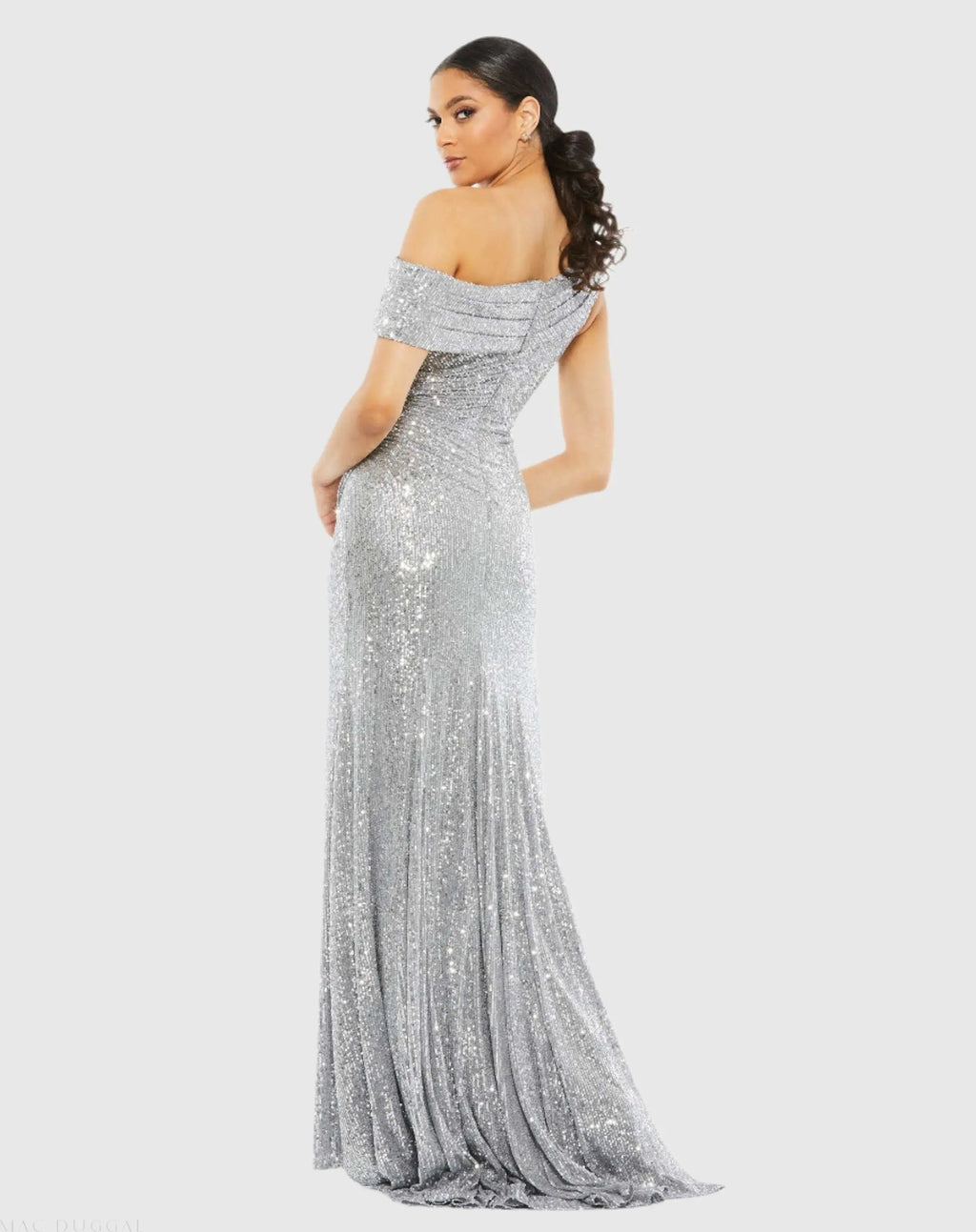 Women's Silver Dress Sequin - Silver Ruched One-Shoulder