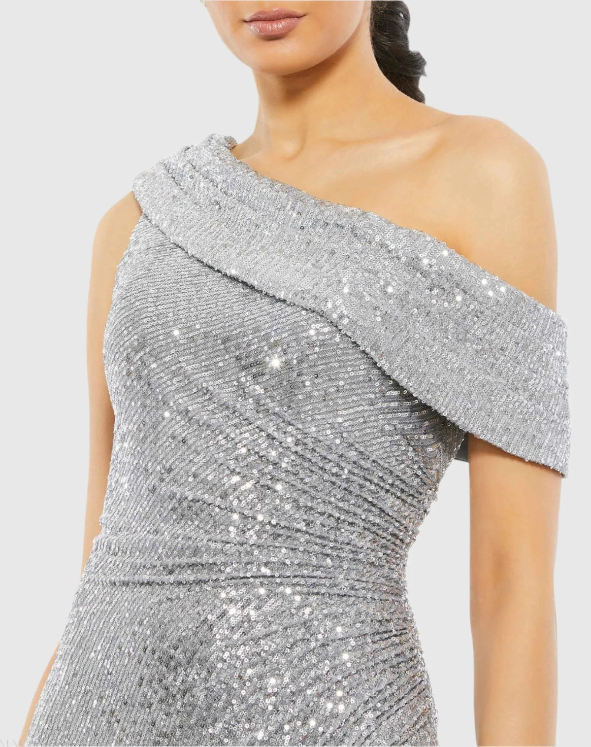 Women's Silver Dress Sequin - Silver Ruched One-Shoulder