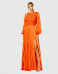 Women's Orange Dress - Orange Satin Pleated
