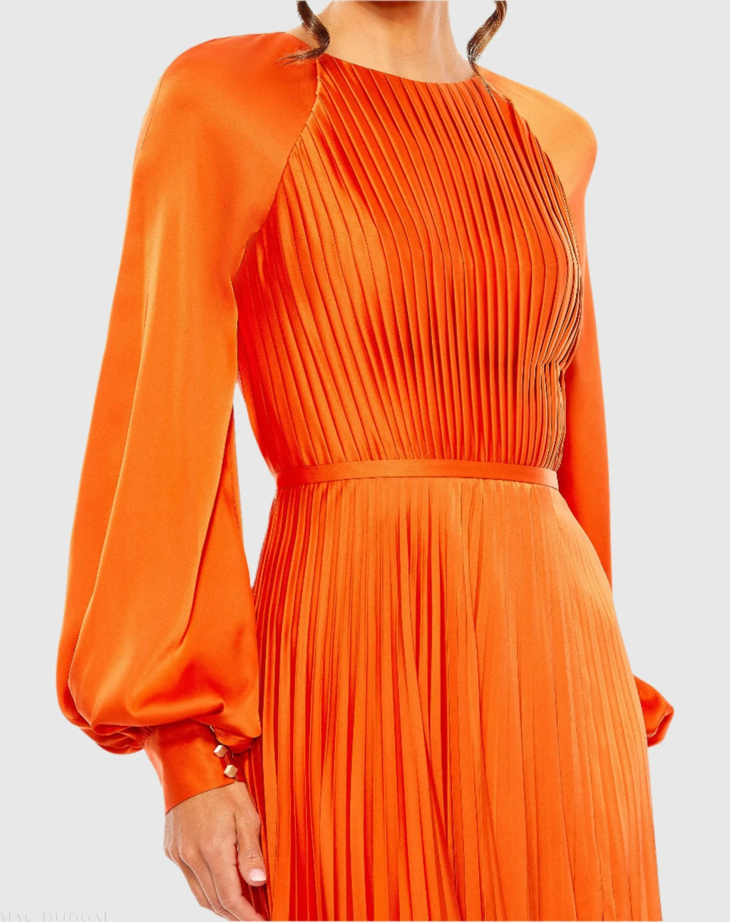 Women's Orange Dress - Orange Satin Pleated