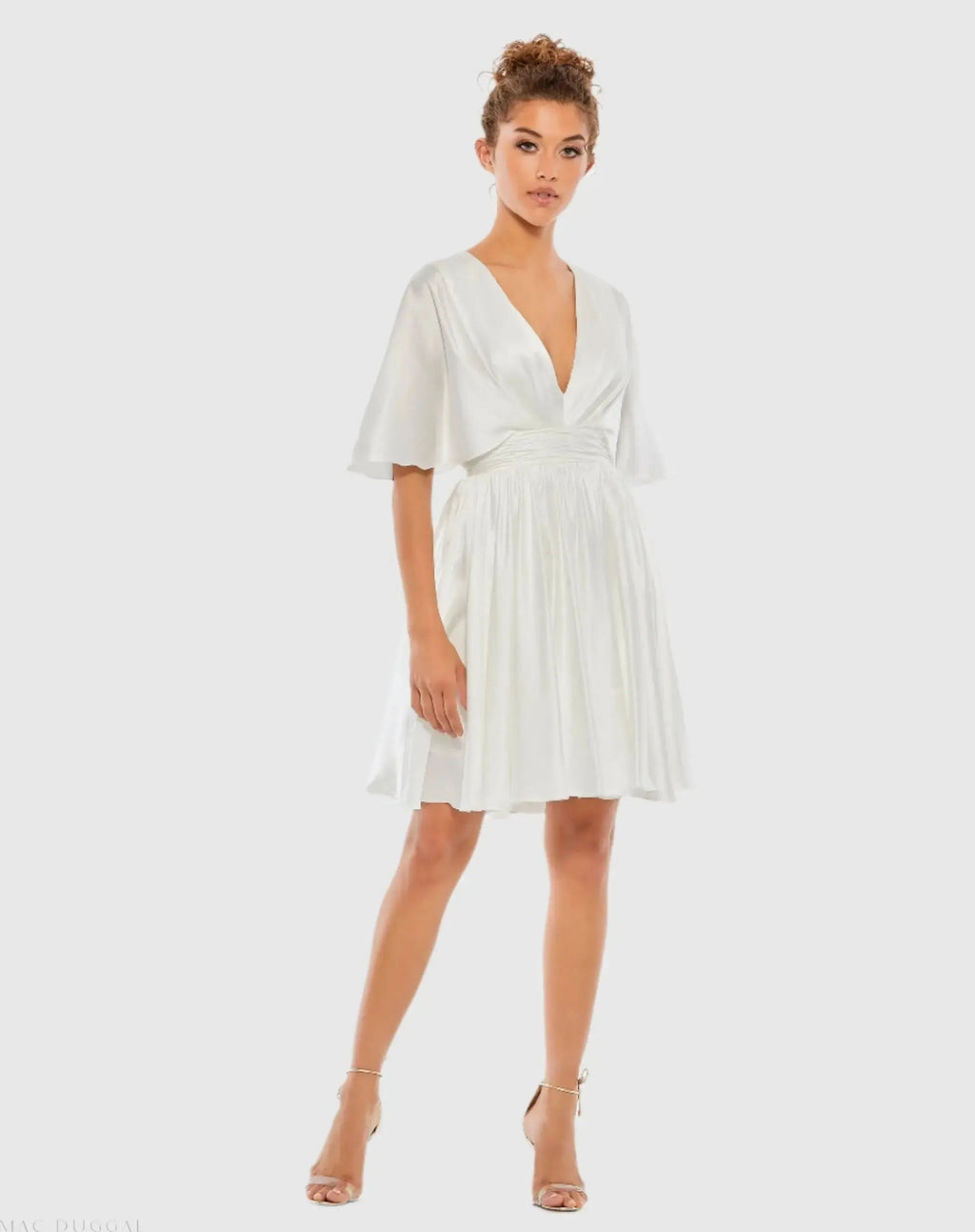Women's White Mini Dress Satin - White Pleated