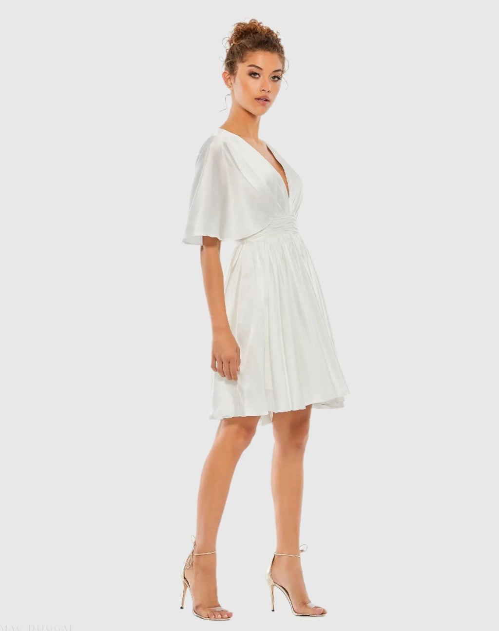 Women's White Mini Dress Satin - White Pleated