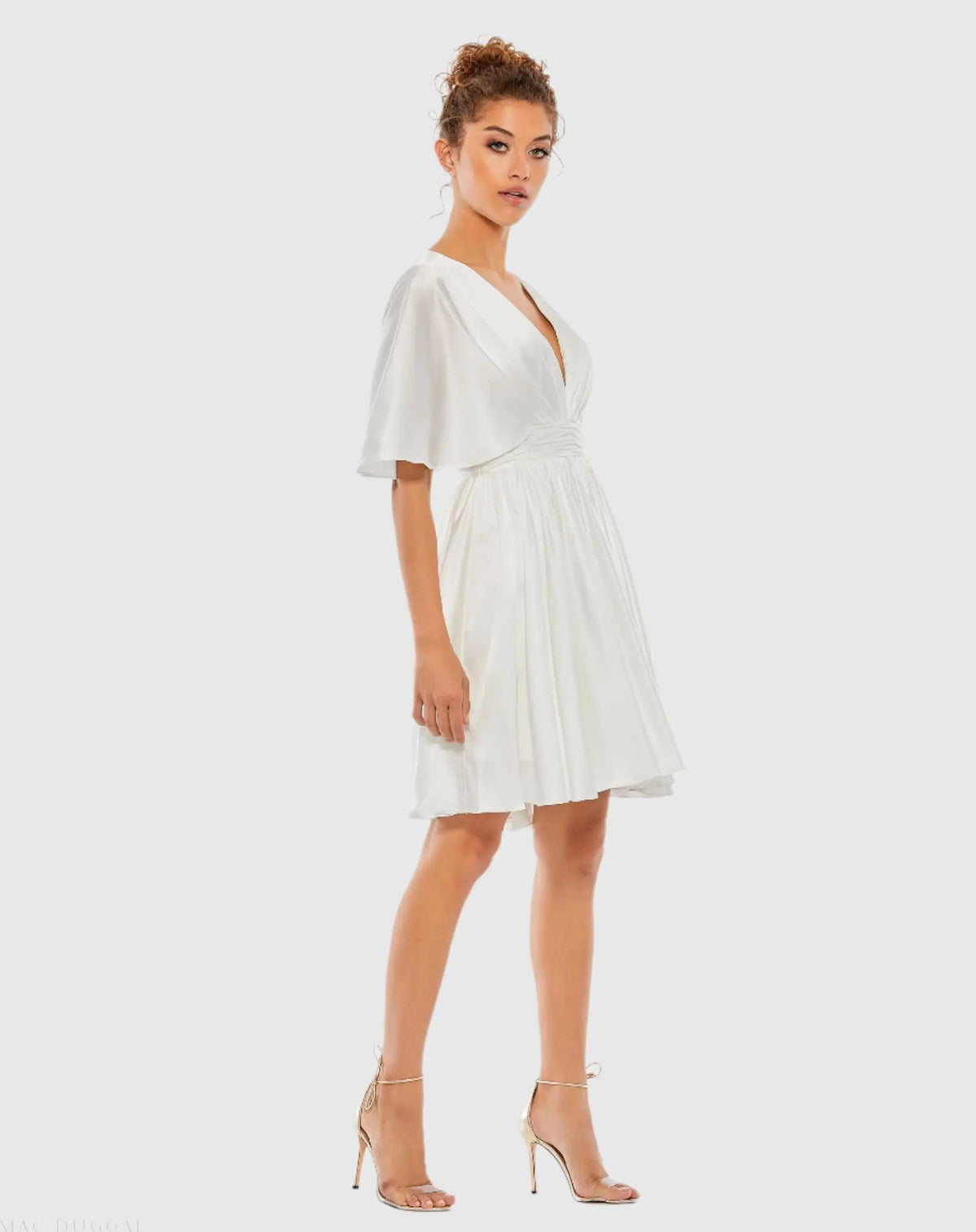 Women's White Mini Dress Satin - White Pleated
