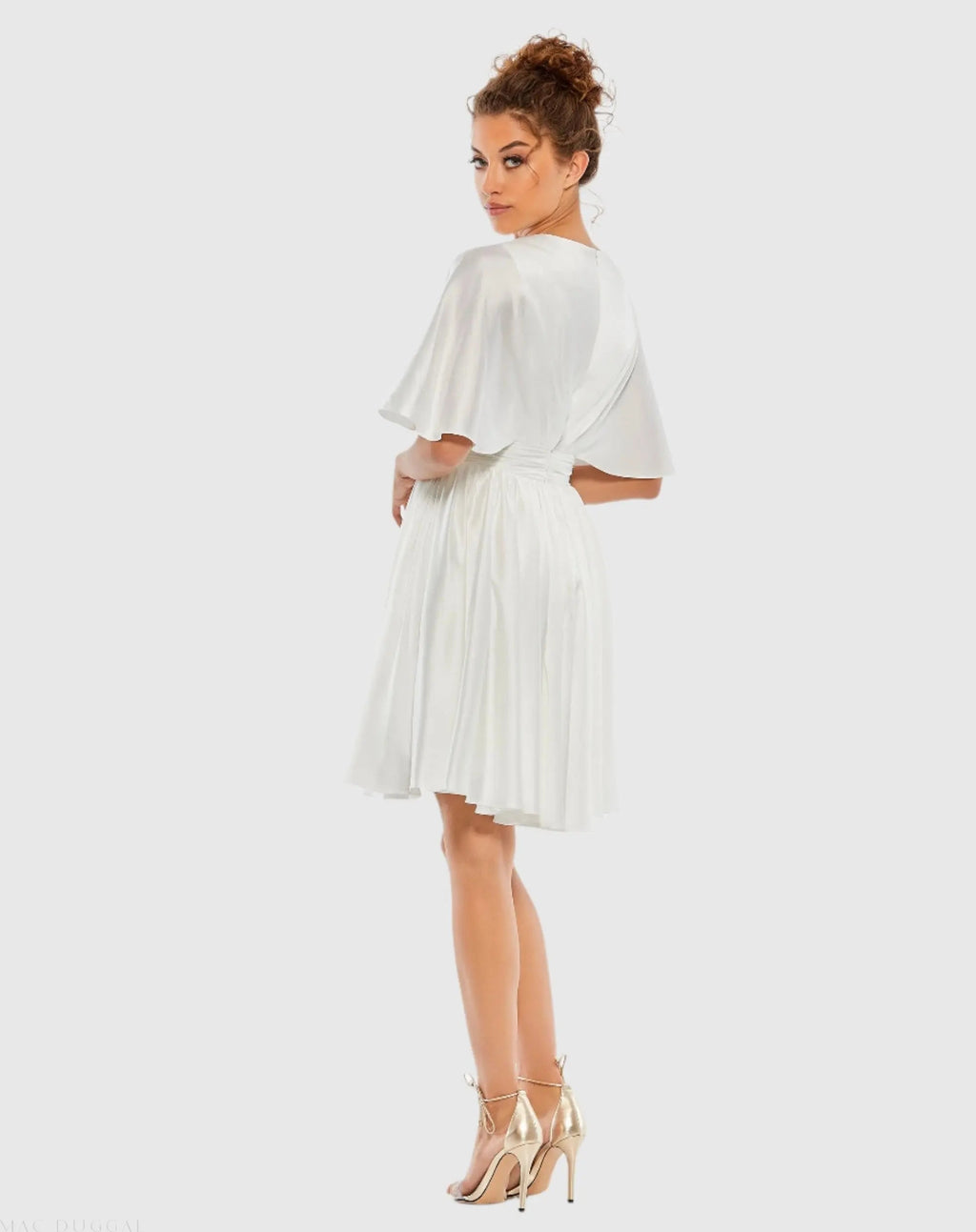 Women's White Mini Dress Satin - White Pleated