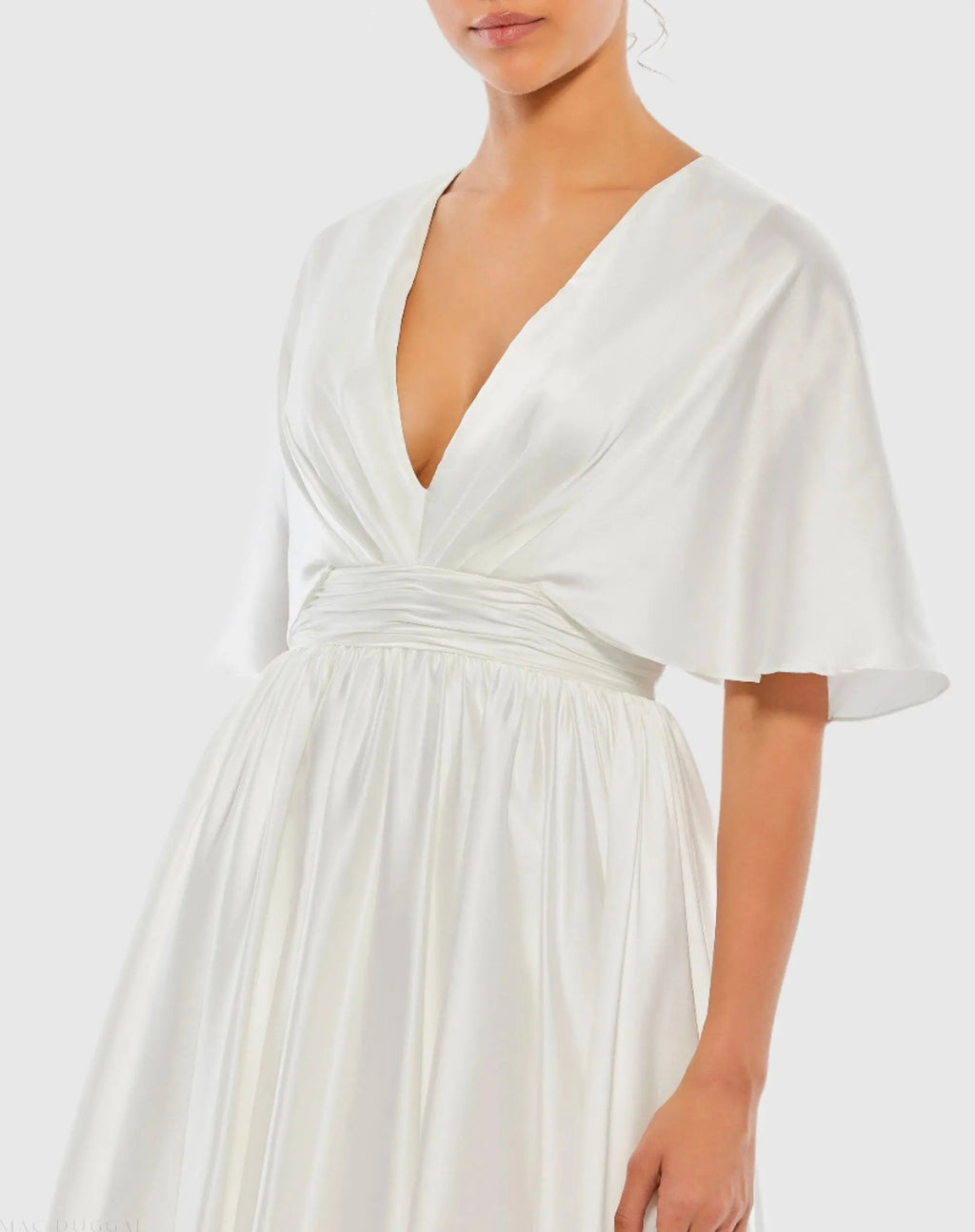 Women's White Mini Dress Satin - White Pleated