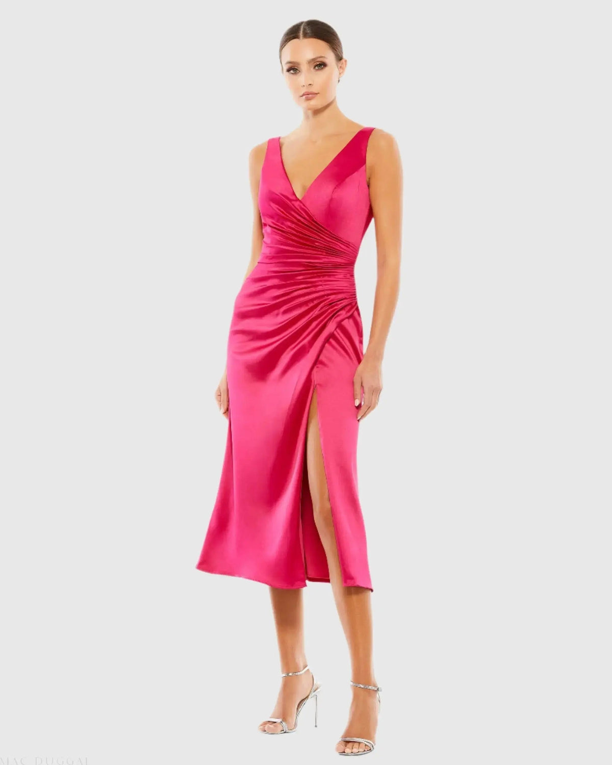 Women's Midi Dress Satin Ruched