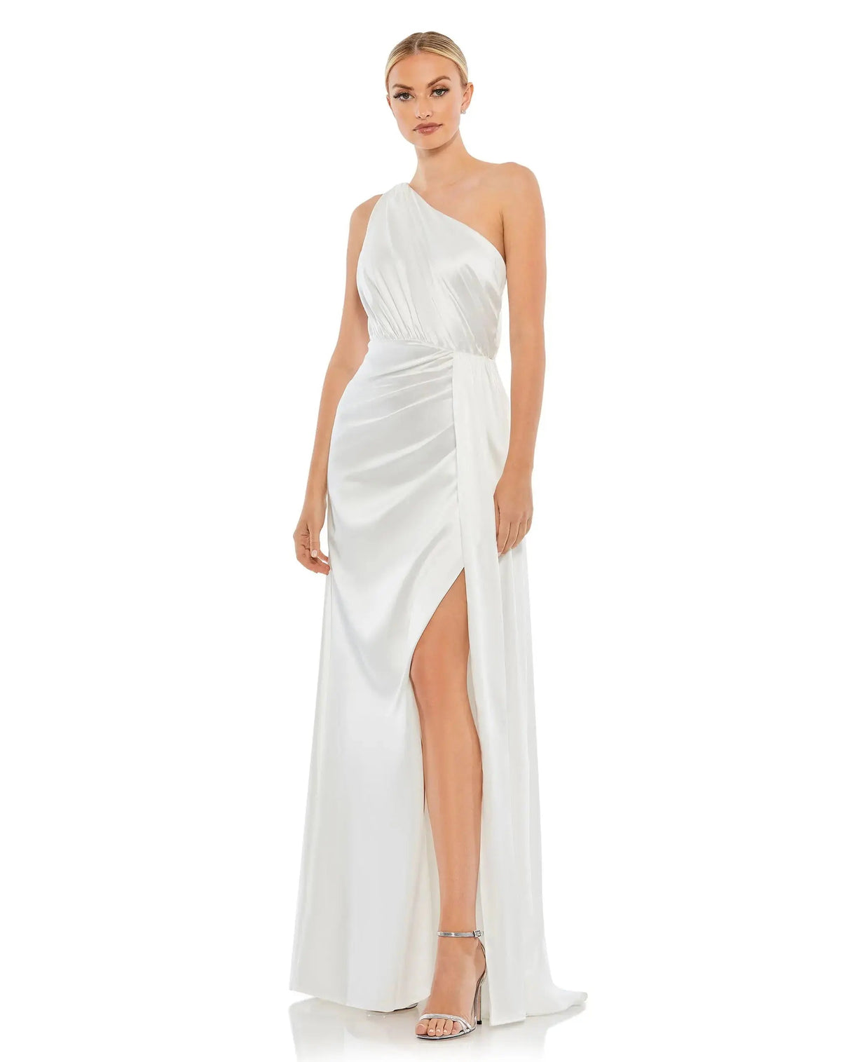 Women's White Dress Satin One Shoulder - Black One-Shoulder Pleated