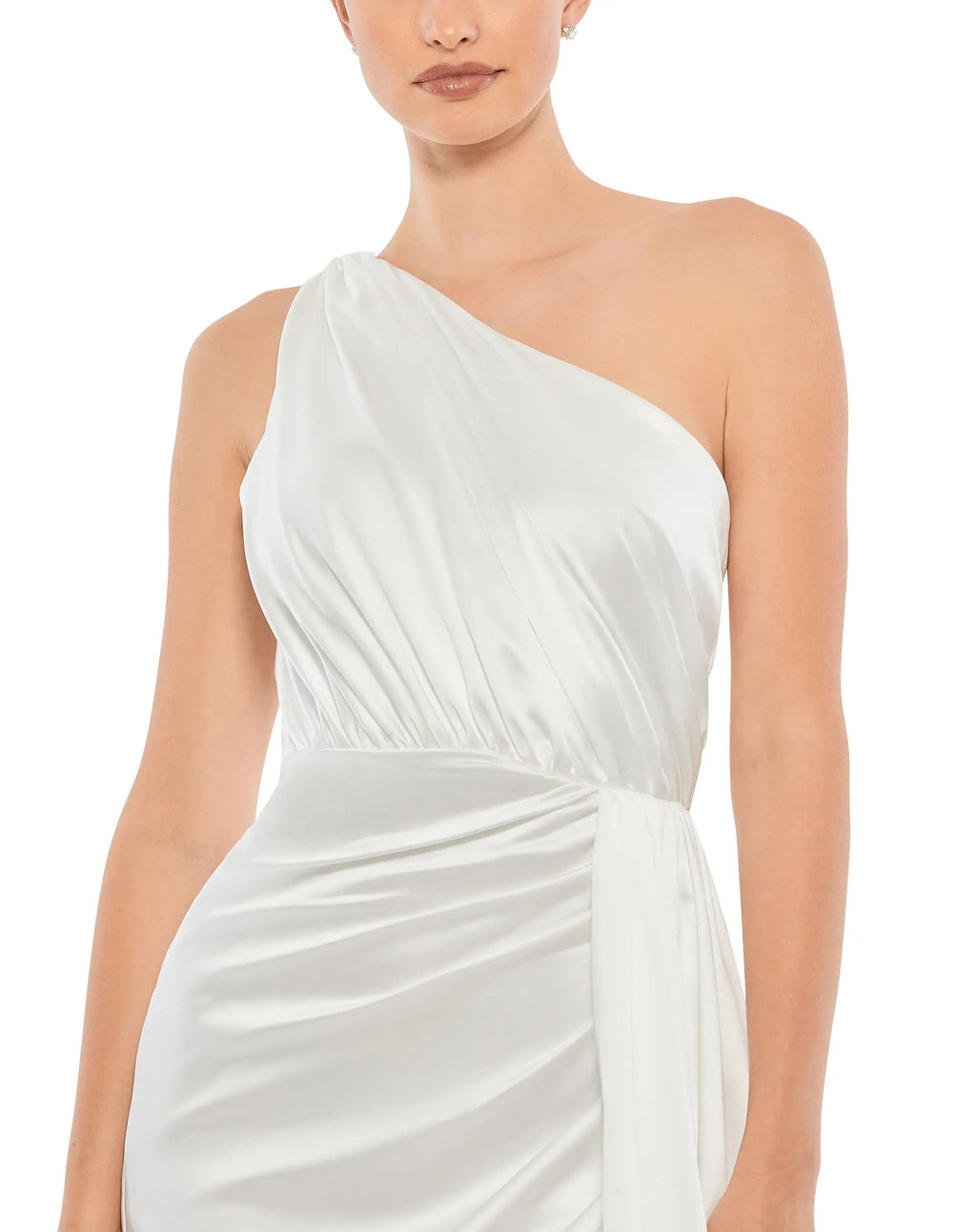 Women's White Dress Satin One Shoulder - Black One-Shoulder Pleated