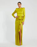 Women's Green Dress Satin - Black Ruffle