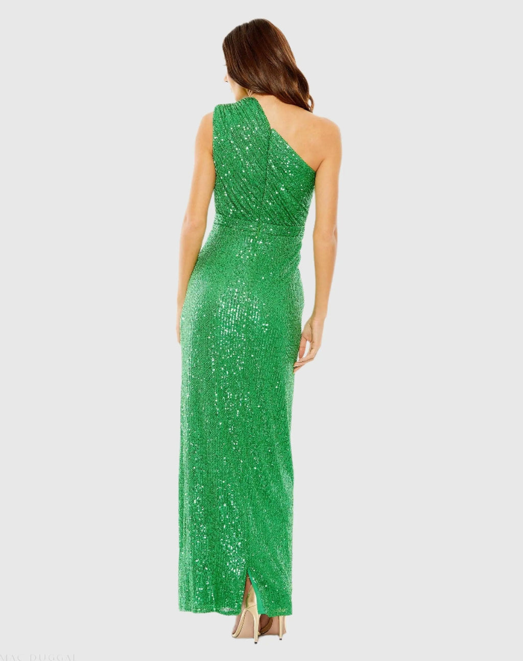 Women's Green Dress Sequin Ruched - Green One-Shoulder Asymmetrical