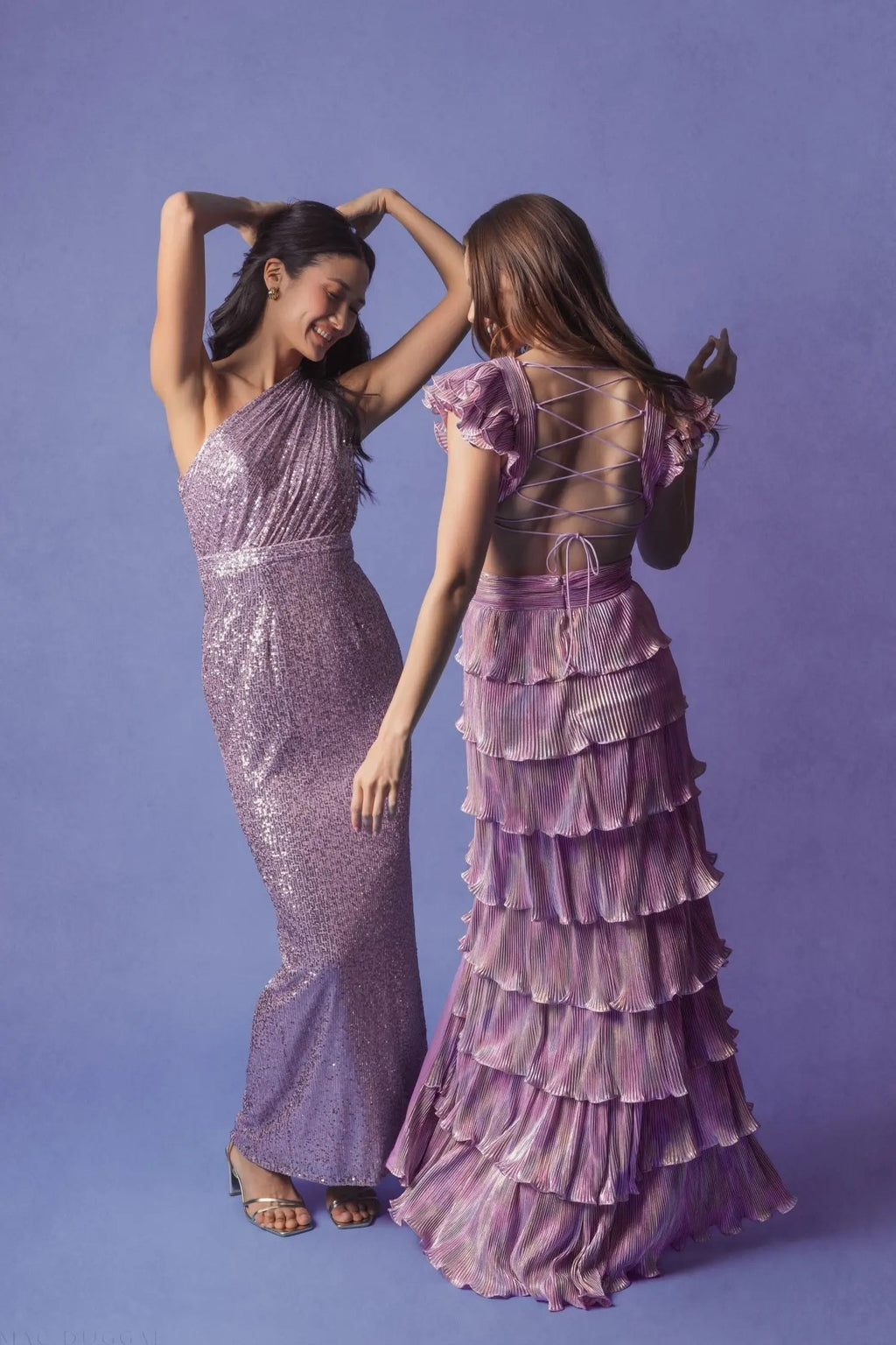 Women's Purple Dress Lace - Purple Ruffle Backless