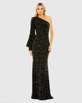 Women's Black Dress Sequin One Shoulder - Black One-Shoulder Asymmetrical