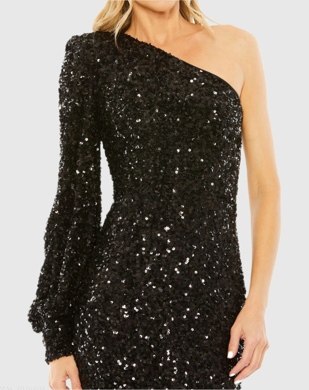 Women's Black Dress Sequin One Shoulder - Black One-Shoulder Asymmetrical
