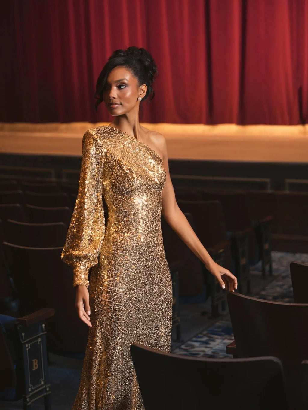 Women's Gold Dress Sequin One Shoulder - Black One-Shoulder Asymmetrical