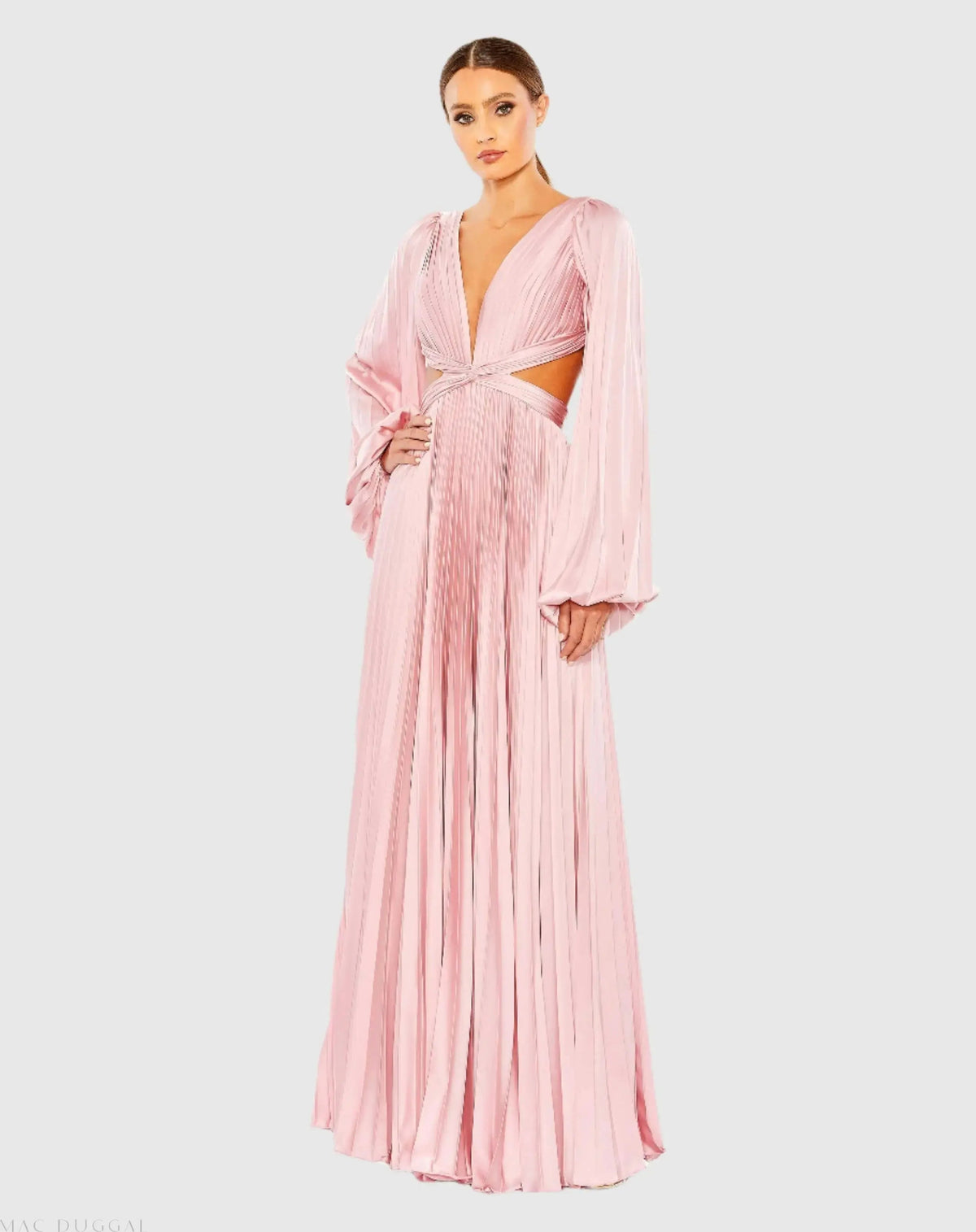 Women's Pink Dress - Pink Satin Pleated