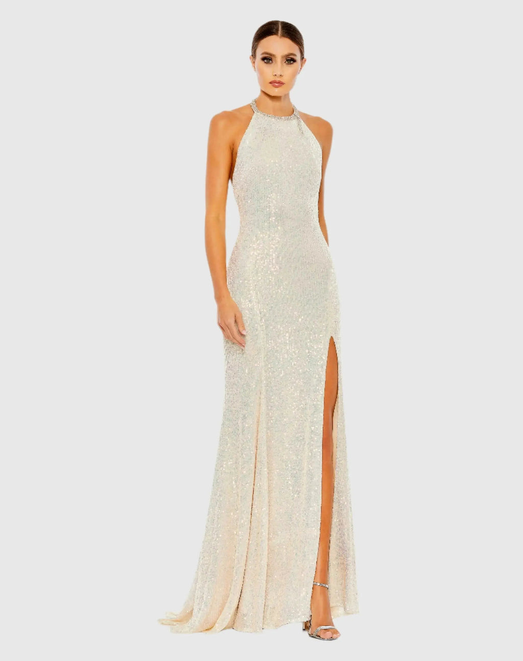 Women's White Dress Sequin - White Halter Mesh