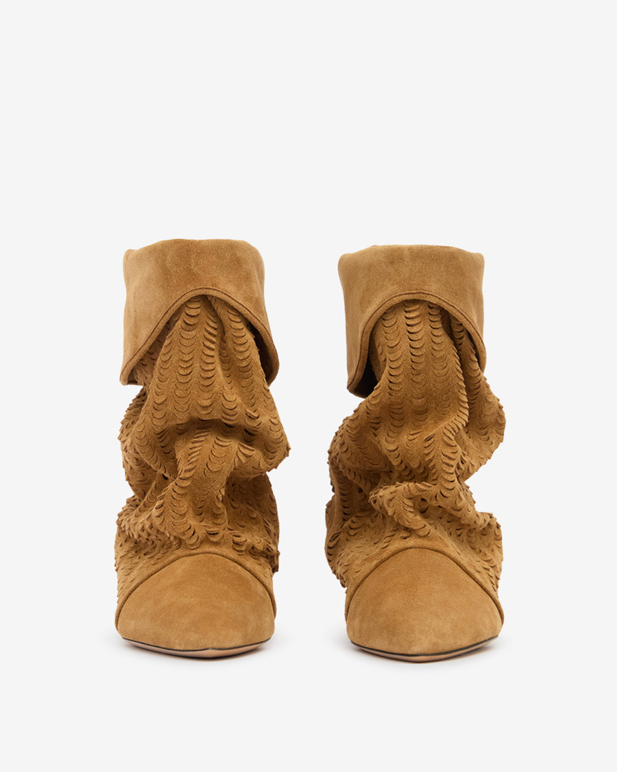 Slouchy Suede Cone-Heel Ankle Boots