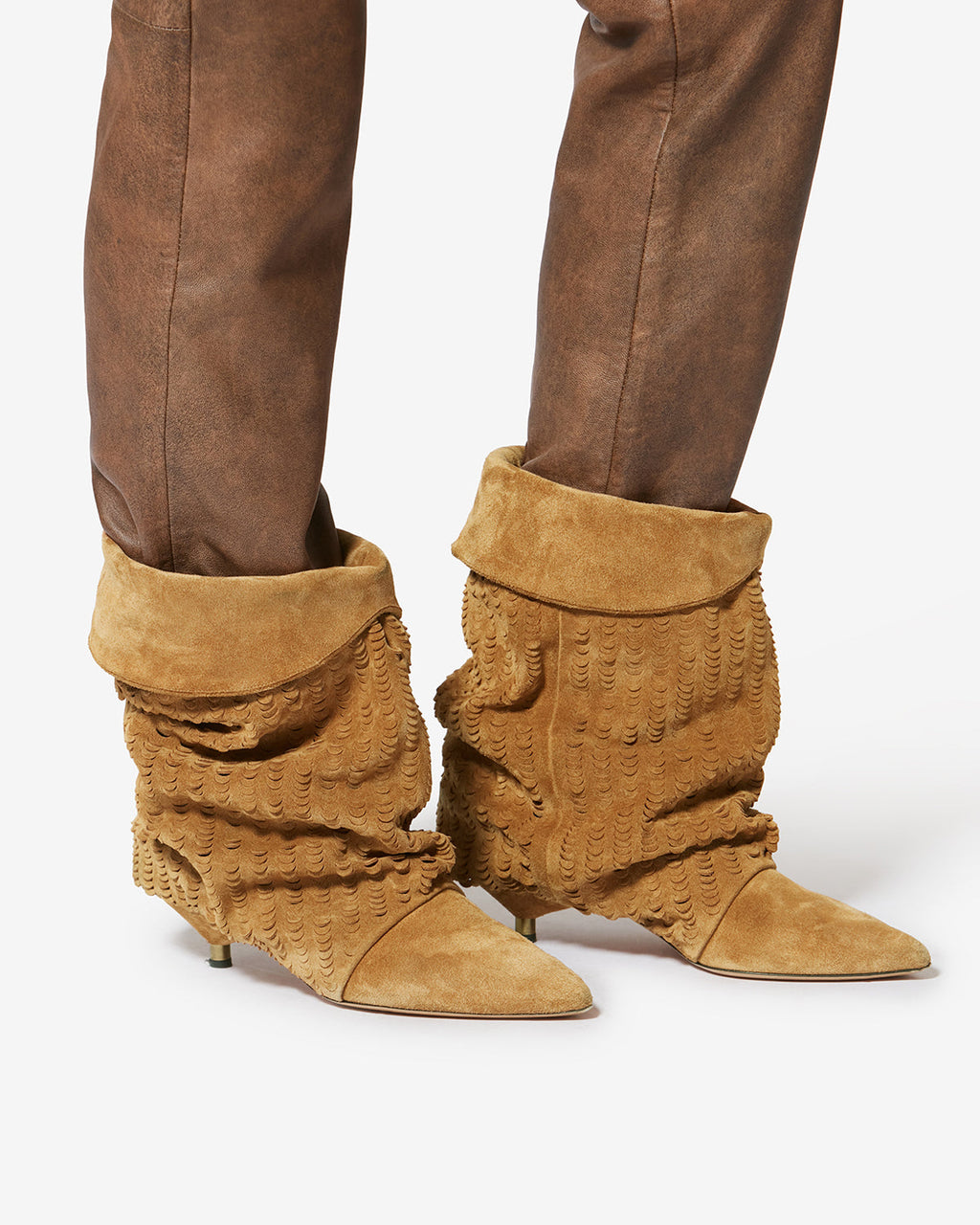 Slouchy Suede Cone-Heel Ankle Boots