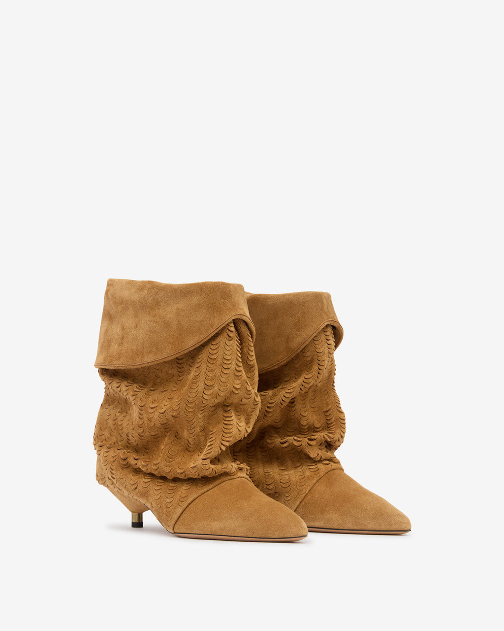 Slouchy Suede Cone-Heel Ankle Boots