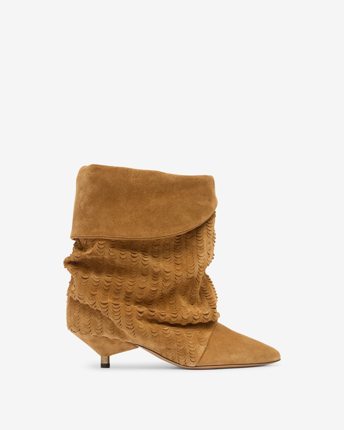 Slouchy Suede Cone-Heel Ankle Boots