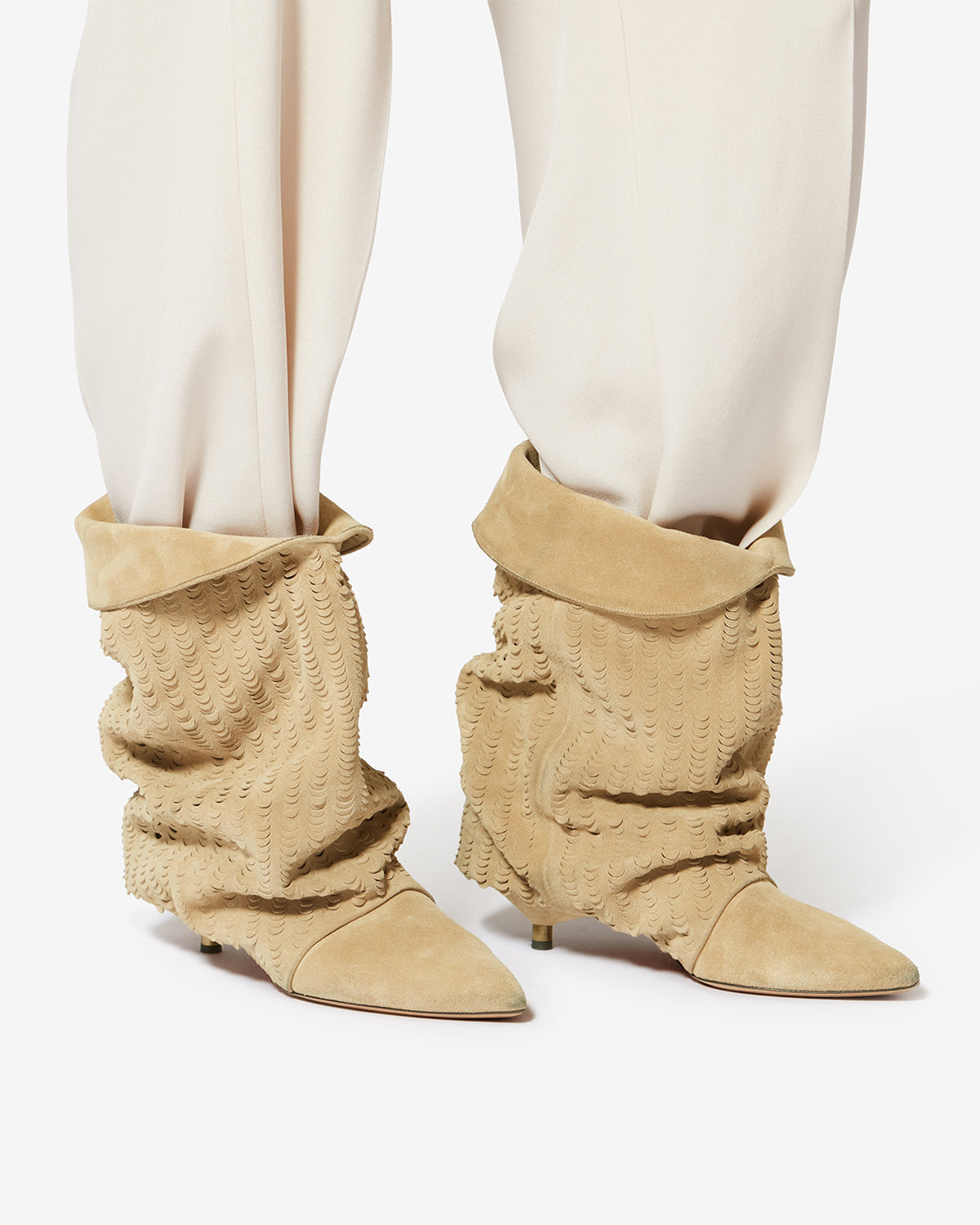 Slouchy Suede Cone-Heel Ankle Boots