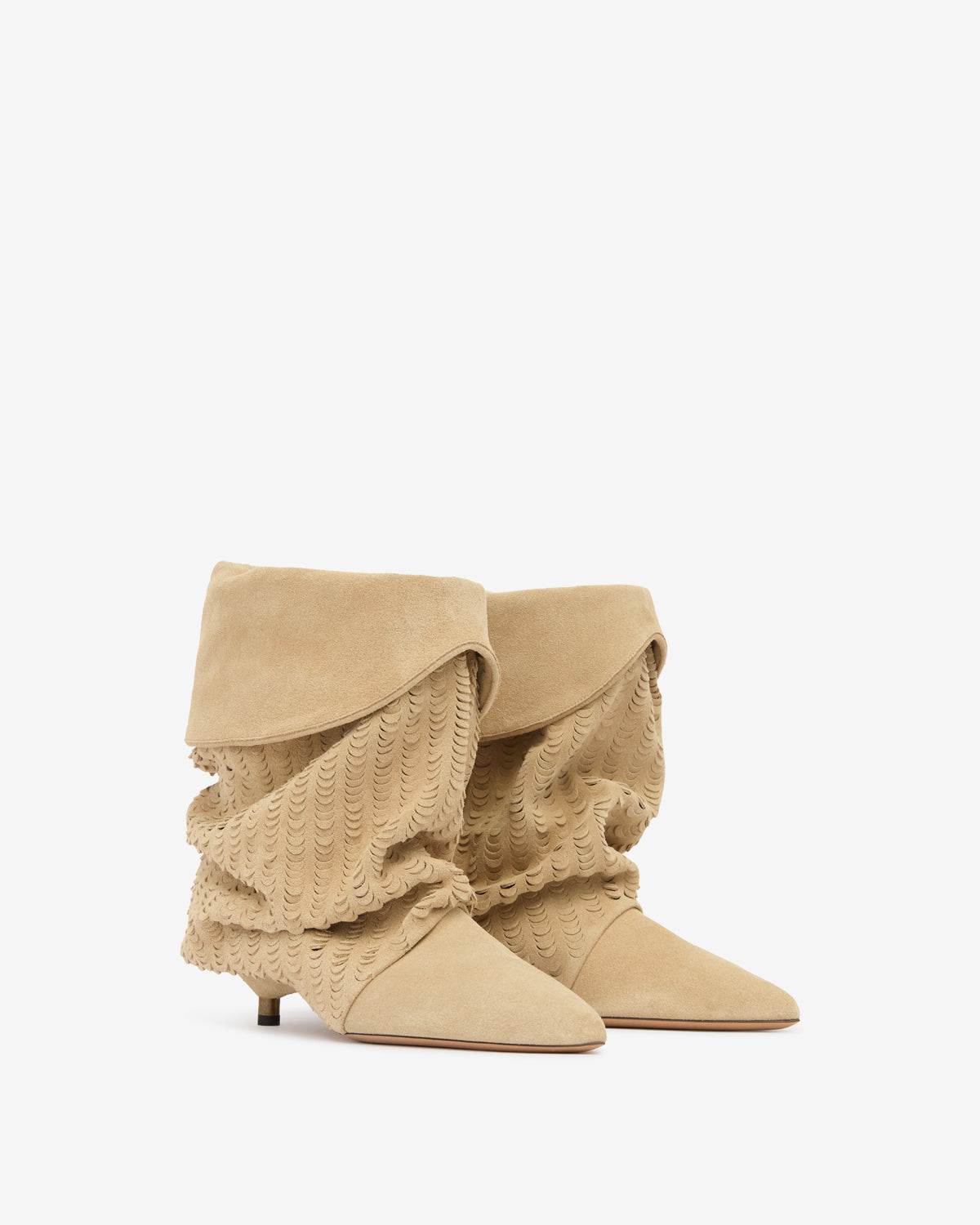 Slouchy Suede Cone-Heel Ankle Boots