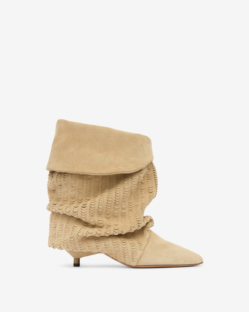 Slouchy Suede Cone-Heel Ankle Boots