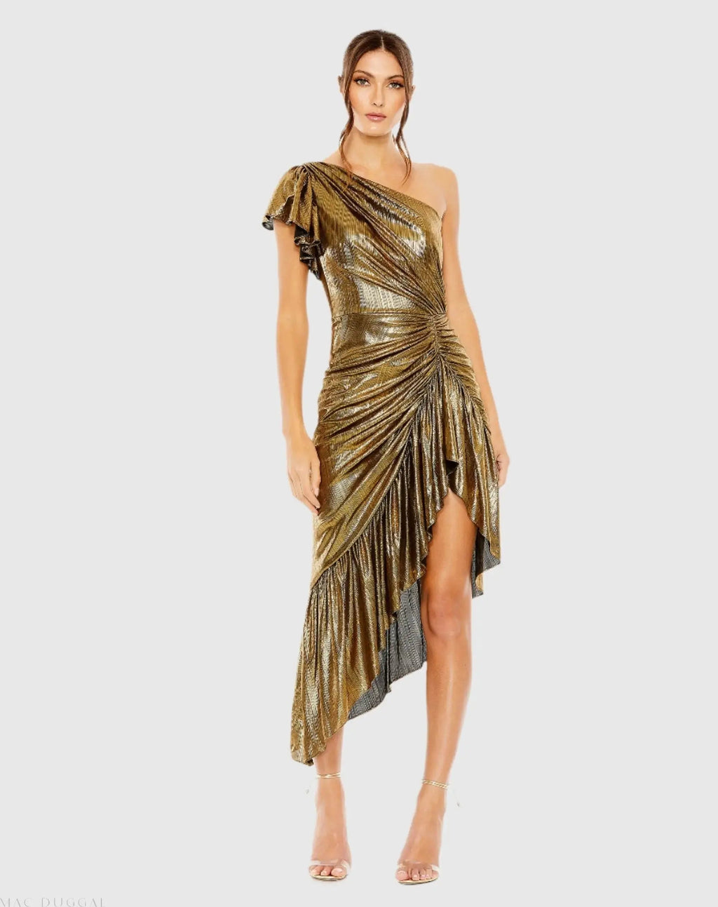 Women's Gold Dress One Shoulder - Gold Ruched One-Shoulder