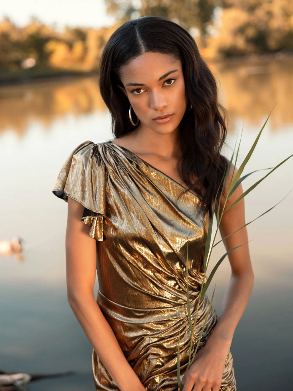 Women's Gold Dress One Shoulder - Gold Ruched One-Shoulder