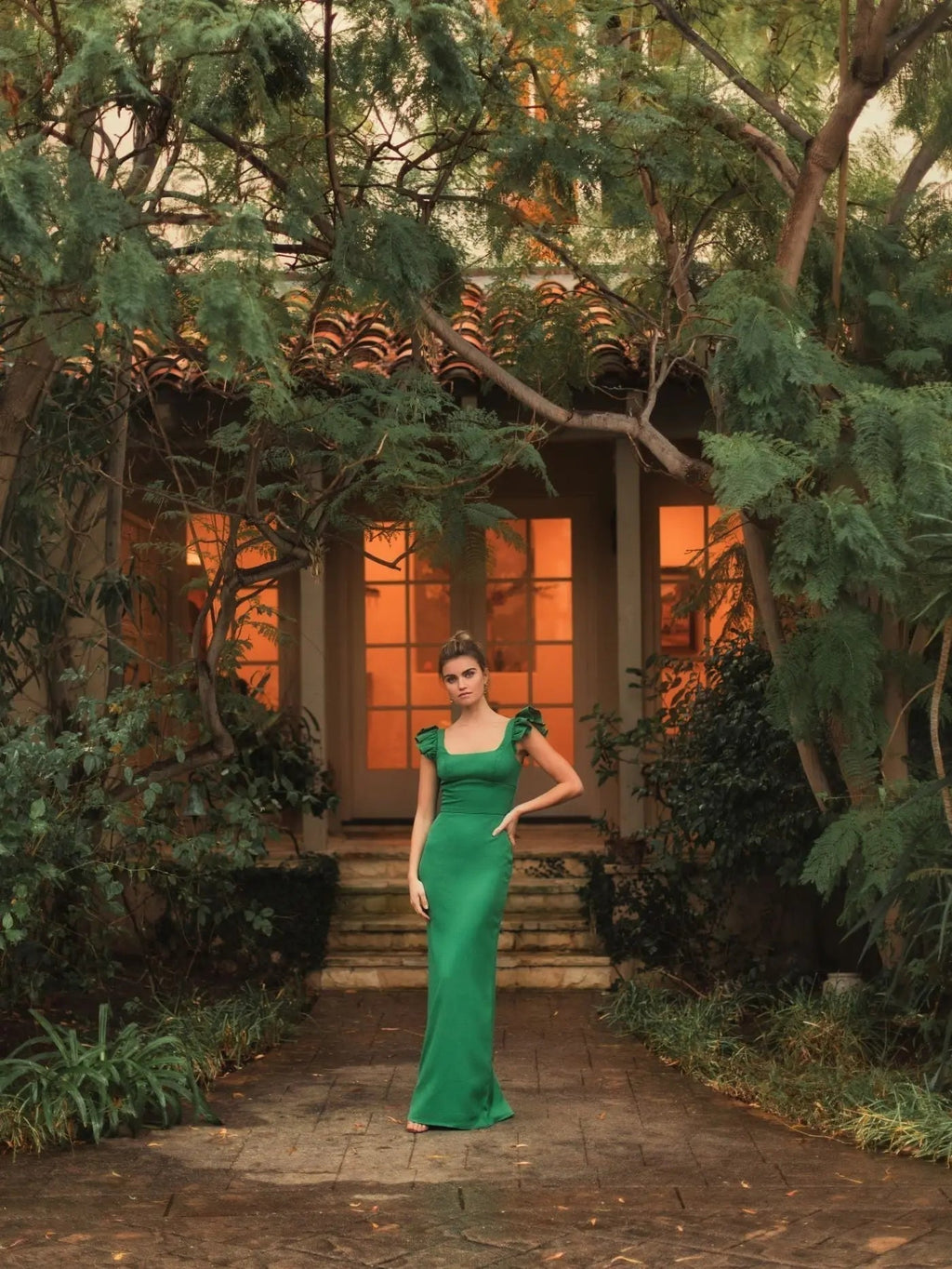 Women's Green Dress - Green Ruffle Backless