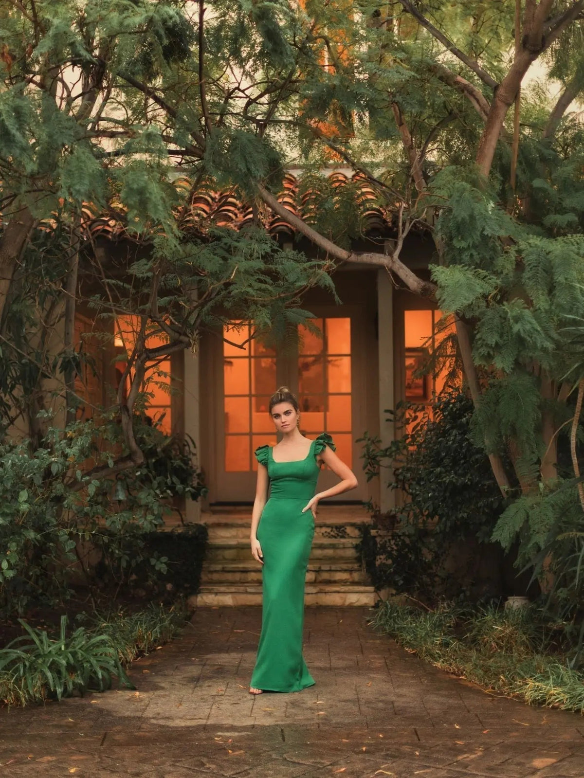 Women's Green Dress - Green Ruffle Backless